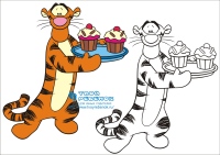 Раскраска Тигра несет пироженное