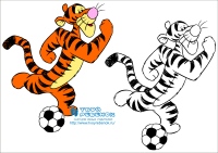 Раскраска Тигруля пинает футбольный мяч
