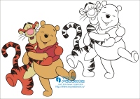 Раскраска Винни Пух обнимается с Тигрой