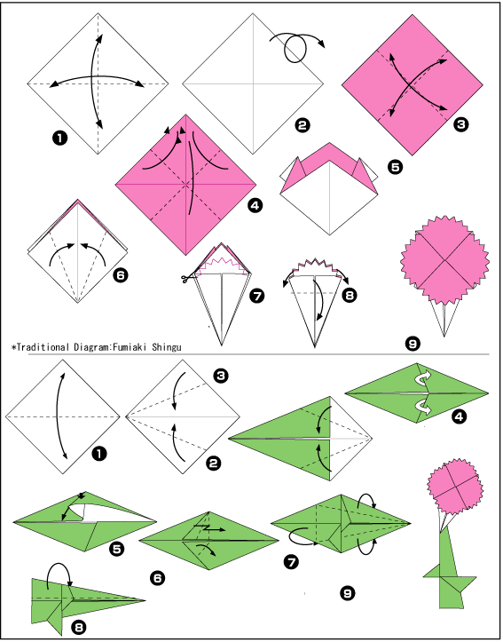Схема оригами гвоздика