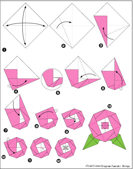 Схема оригами цветок для начинающих