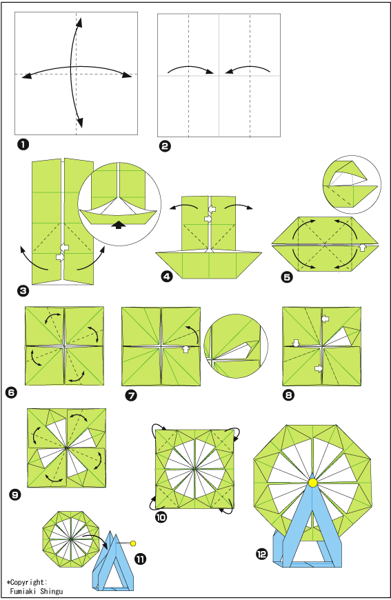 Схема объемное 3д оригами колесо обозрения